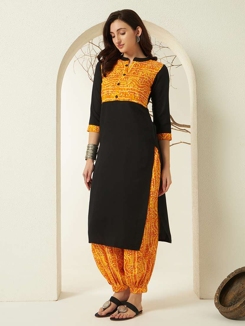 women bandhani three quarter sleeve kurta salwar set - 22433910 -  Standard Image - 2