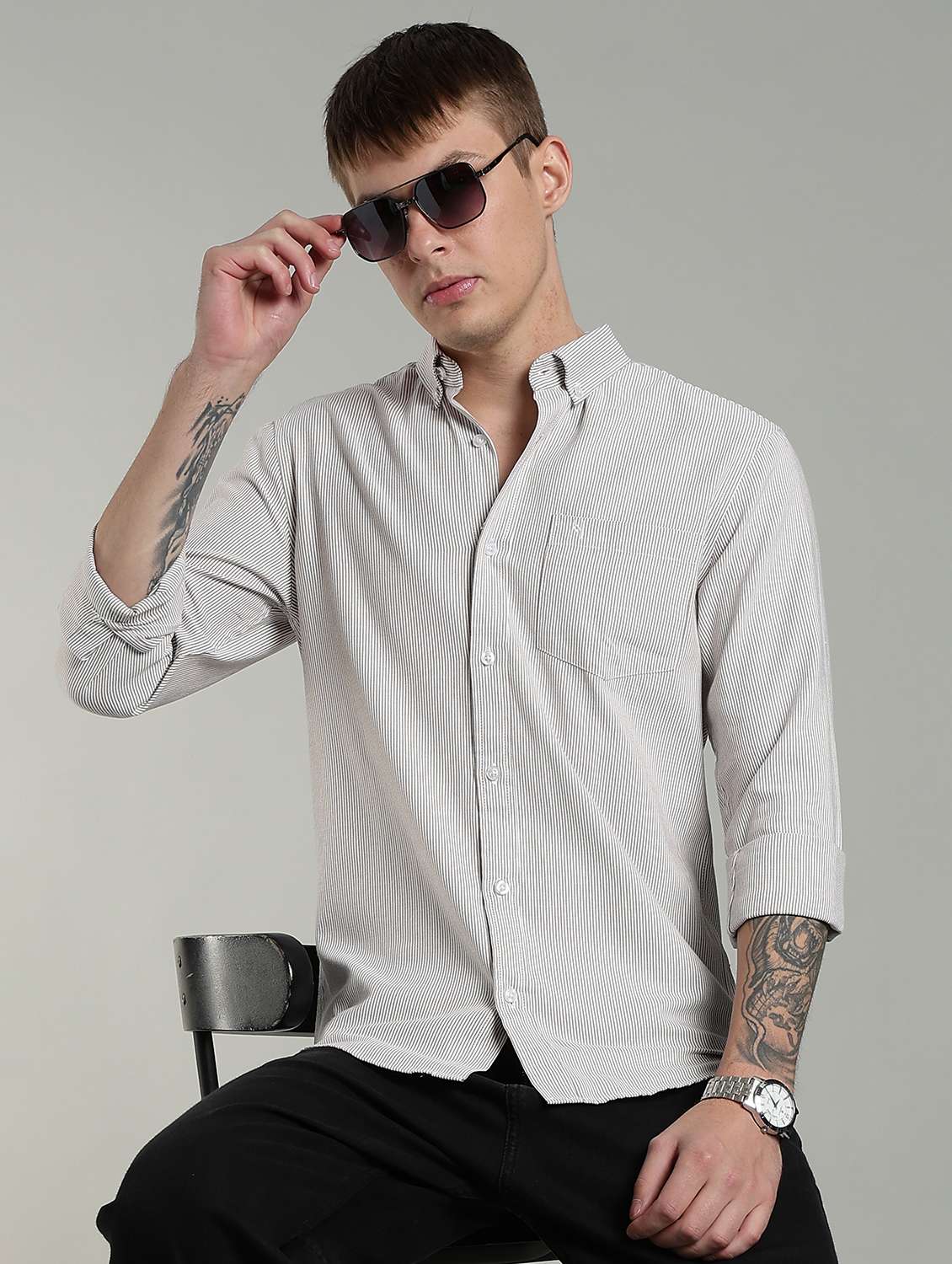 men striped long sleeve slim fit casual shirt - 22433955 -  Standard Image - 2