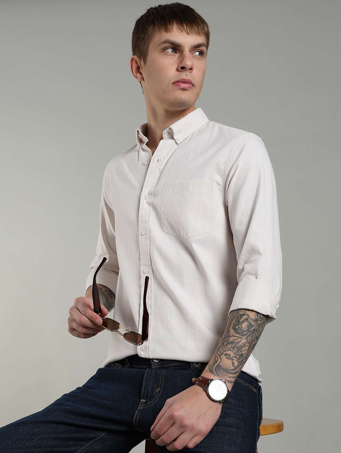 men striped long sleeve slim fit casual shirt - 22433962 -  Standard Image - 2