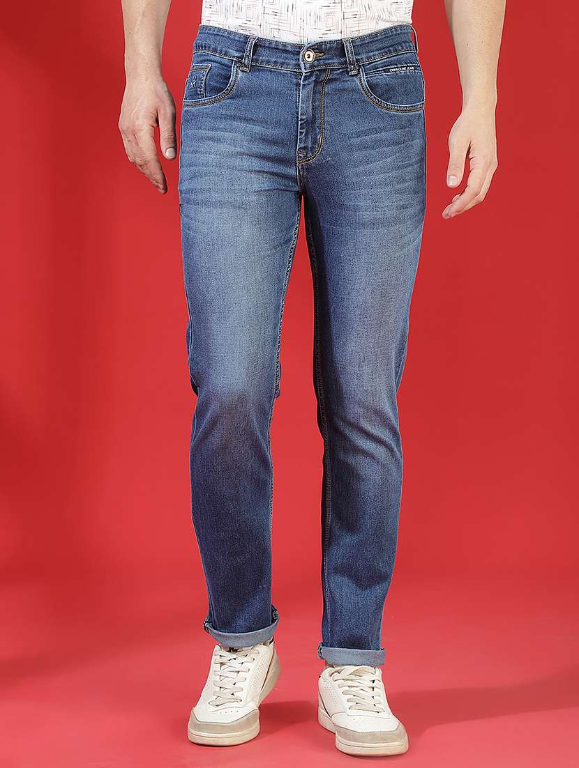 men washed mid rise slim fit jeans