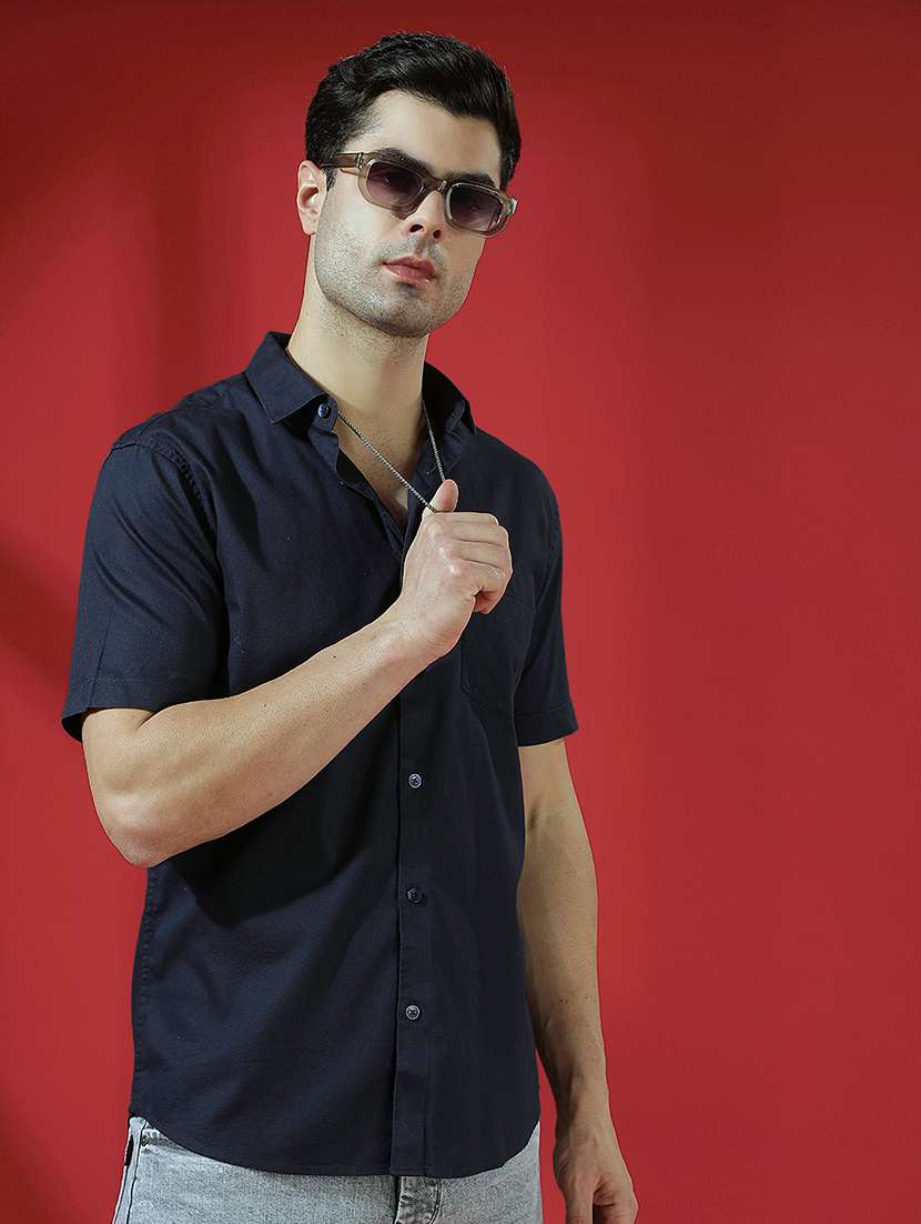 men solid short sleeve slim fit casual shirt