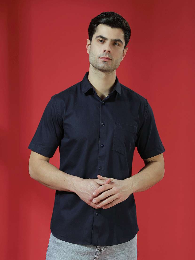 Men Solid Short Sleeve Slim Fit Casual Shirt - 22434032 -  Standard Image - 2