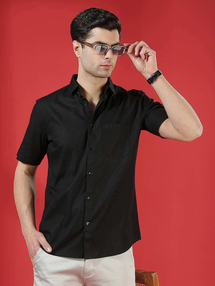men solid short sleeve slim fit casual shirt