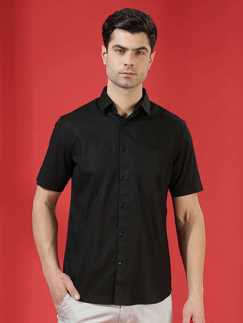 men solid short sleeve slim fit casual shirt - 22434033 -  Standard Image - 2