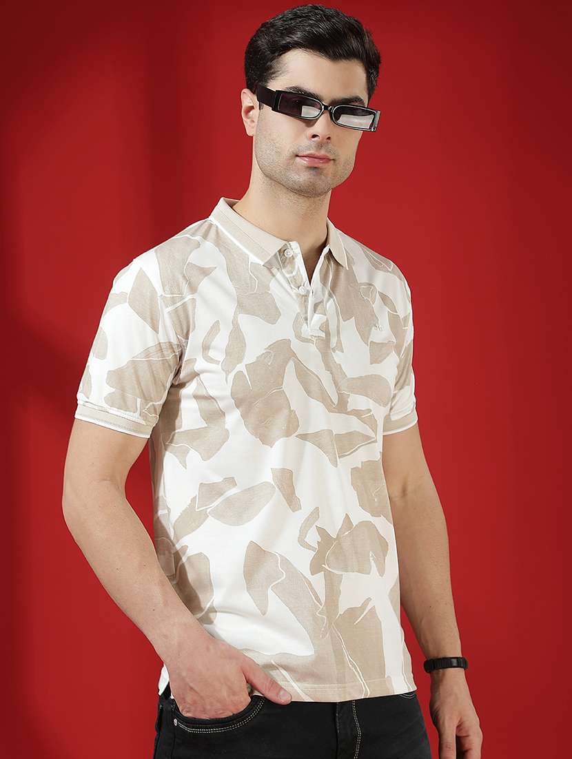 men printed short sleeve slim fit polo t-shirt