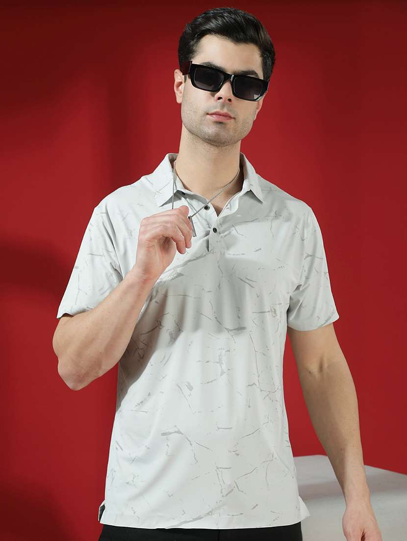 men nylon polo neck all over print t-shirt