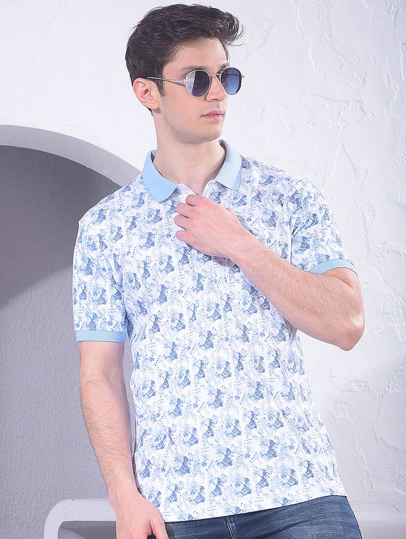 men blue print polo t shirt