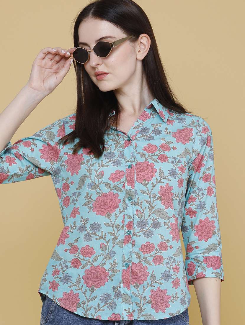 women printed collared regular shirt
