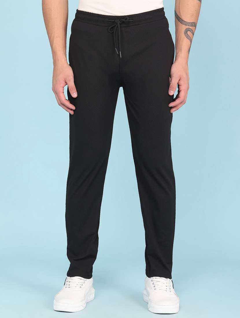 men solid mid rise full length track pant