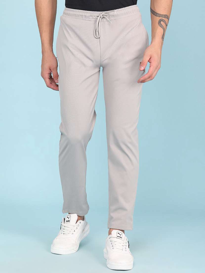 men solid mid rise full length track pant