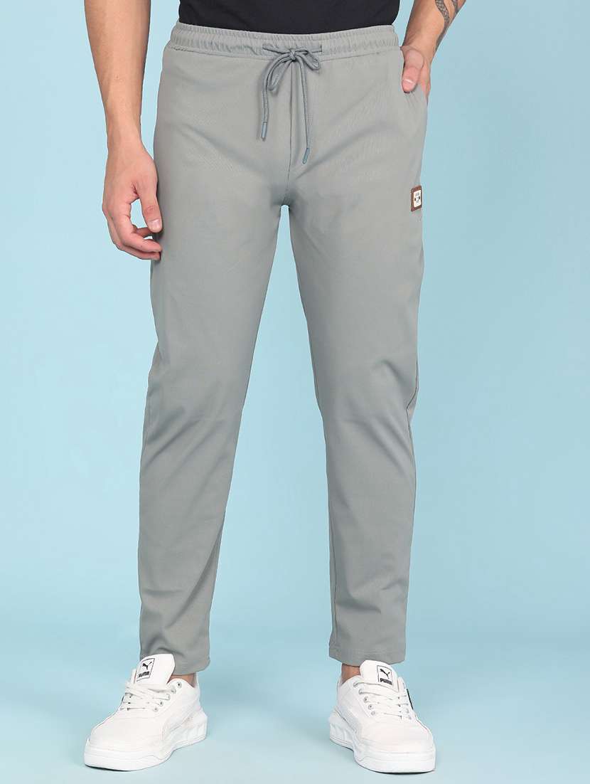 men solid mid rise full length track pant
