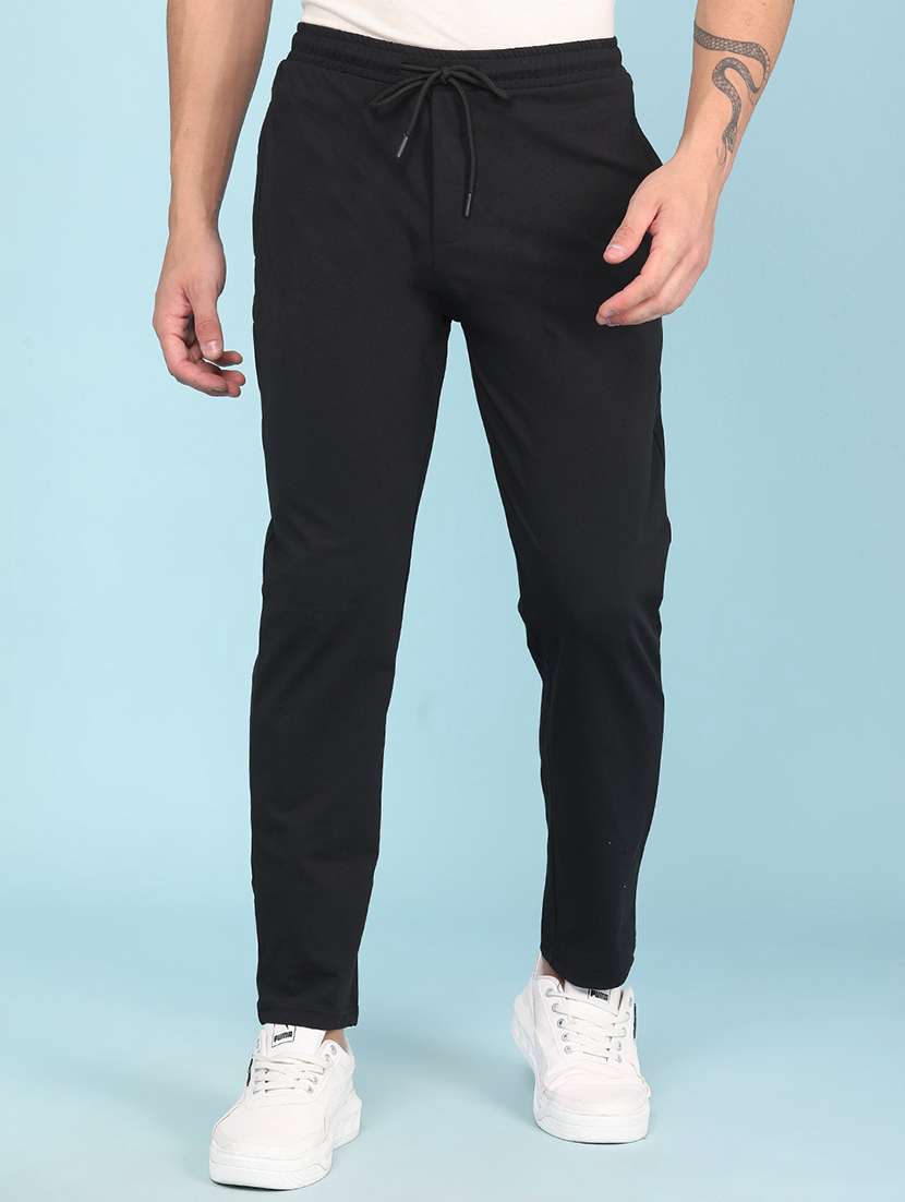 men solid mid rise full length track pant