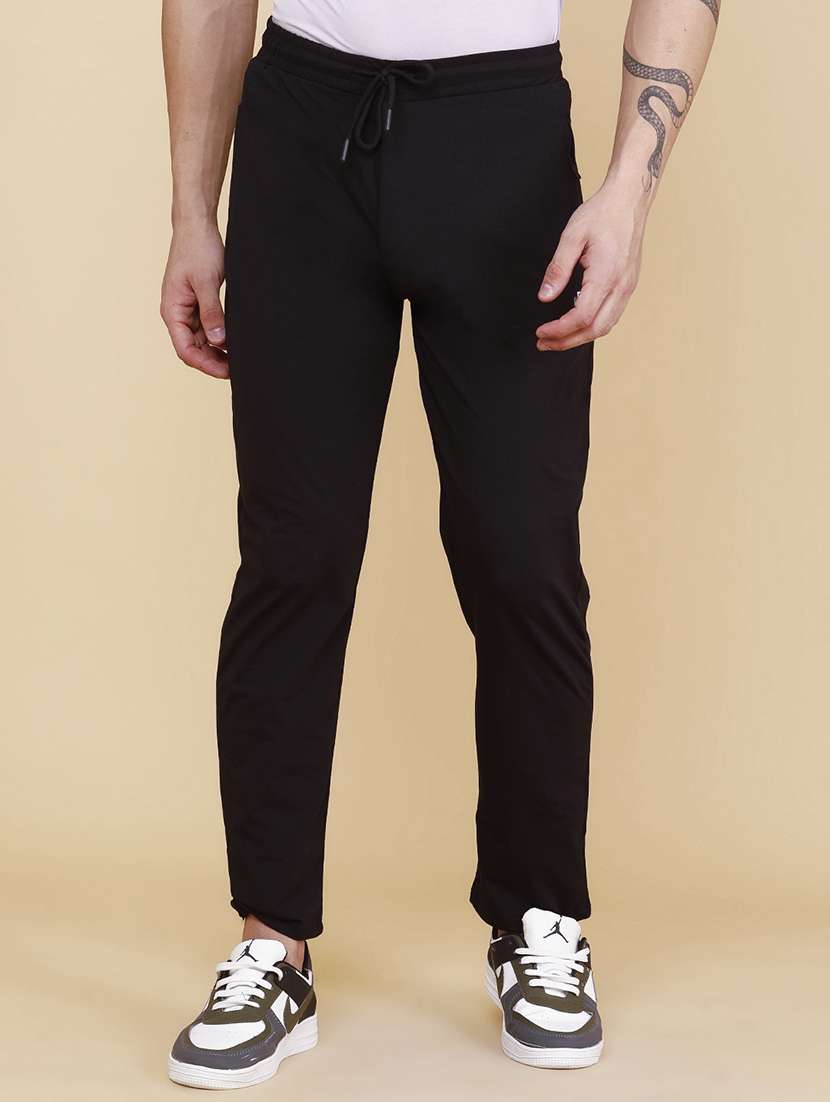 men solid mid rise full length track pant