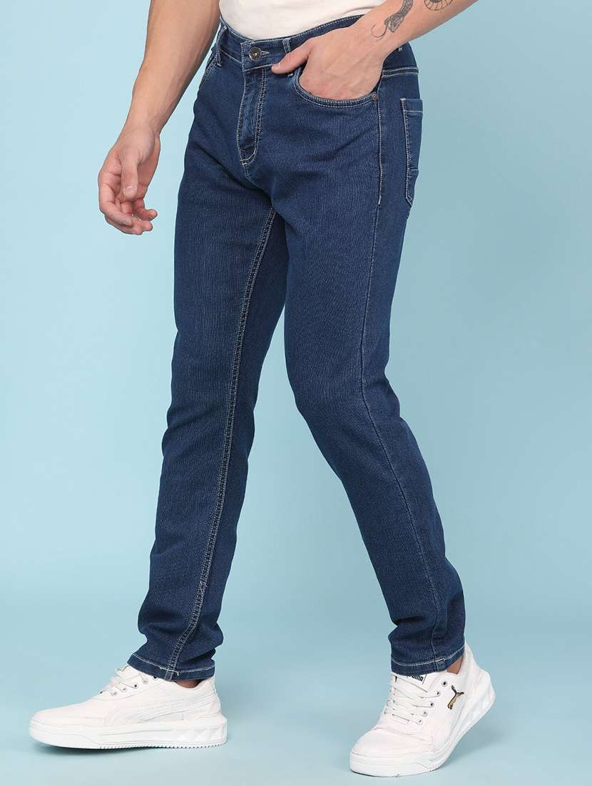 Men Plain Mid Rise Full Length Slim Fit Jeans - 22434430 -  Standard Image - 2