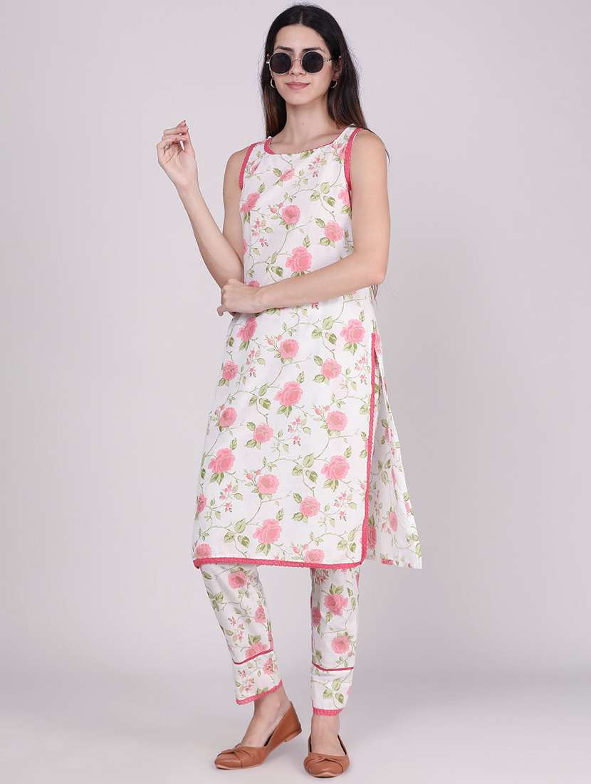 women floral sleeveless kurta pant set