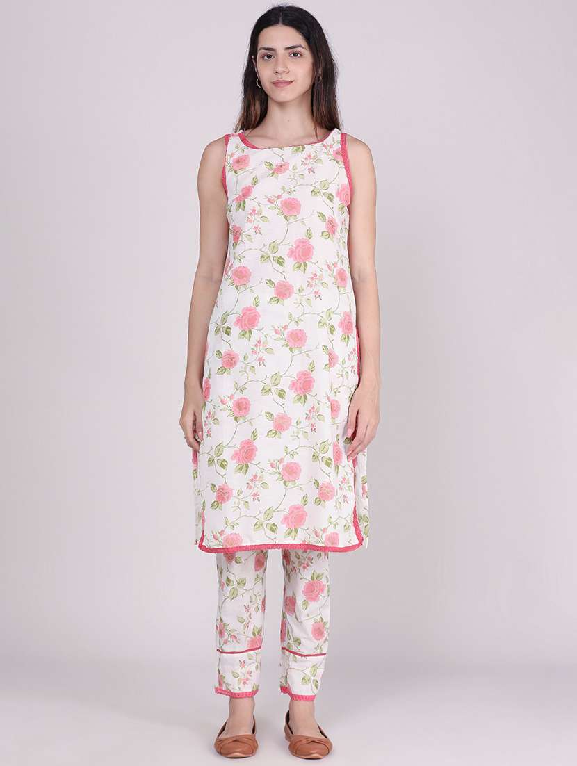 Women Floral Sleeveless Kurta Pant Set - 22434455 -  Standard Image - 2