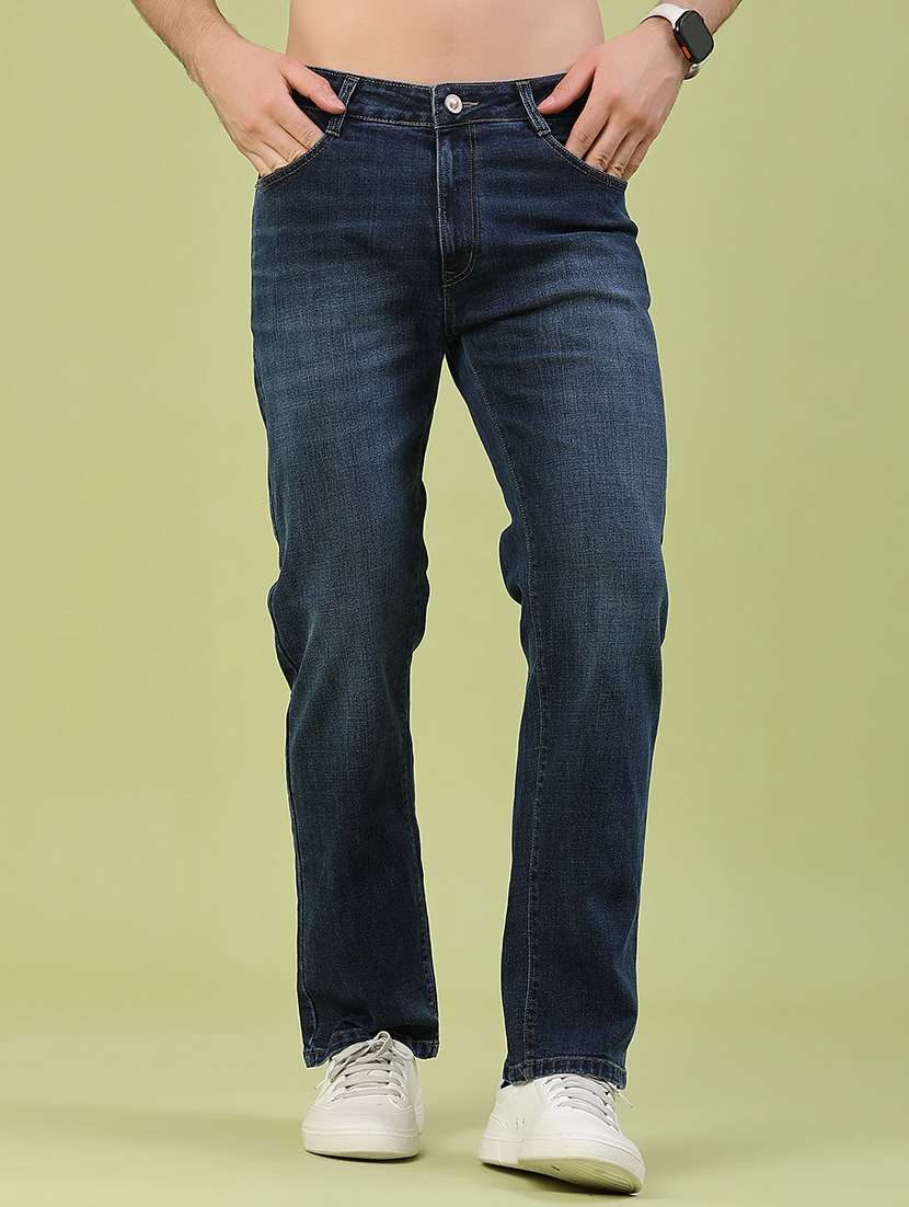 men washed mid rise full length slim fit jeans