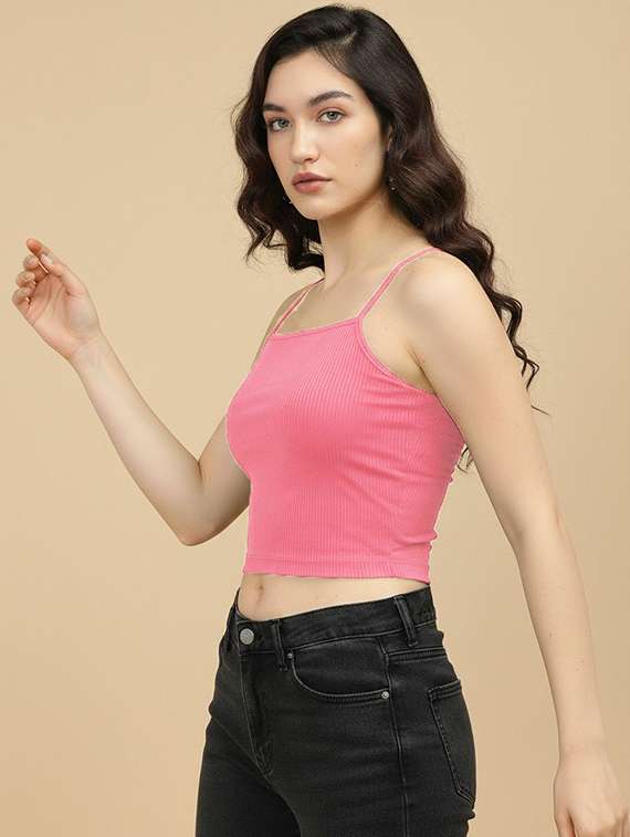 women solid shoulder strap crop top