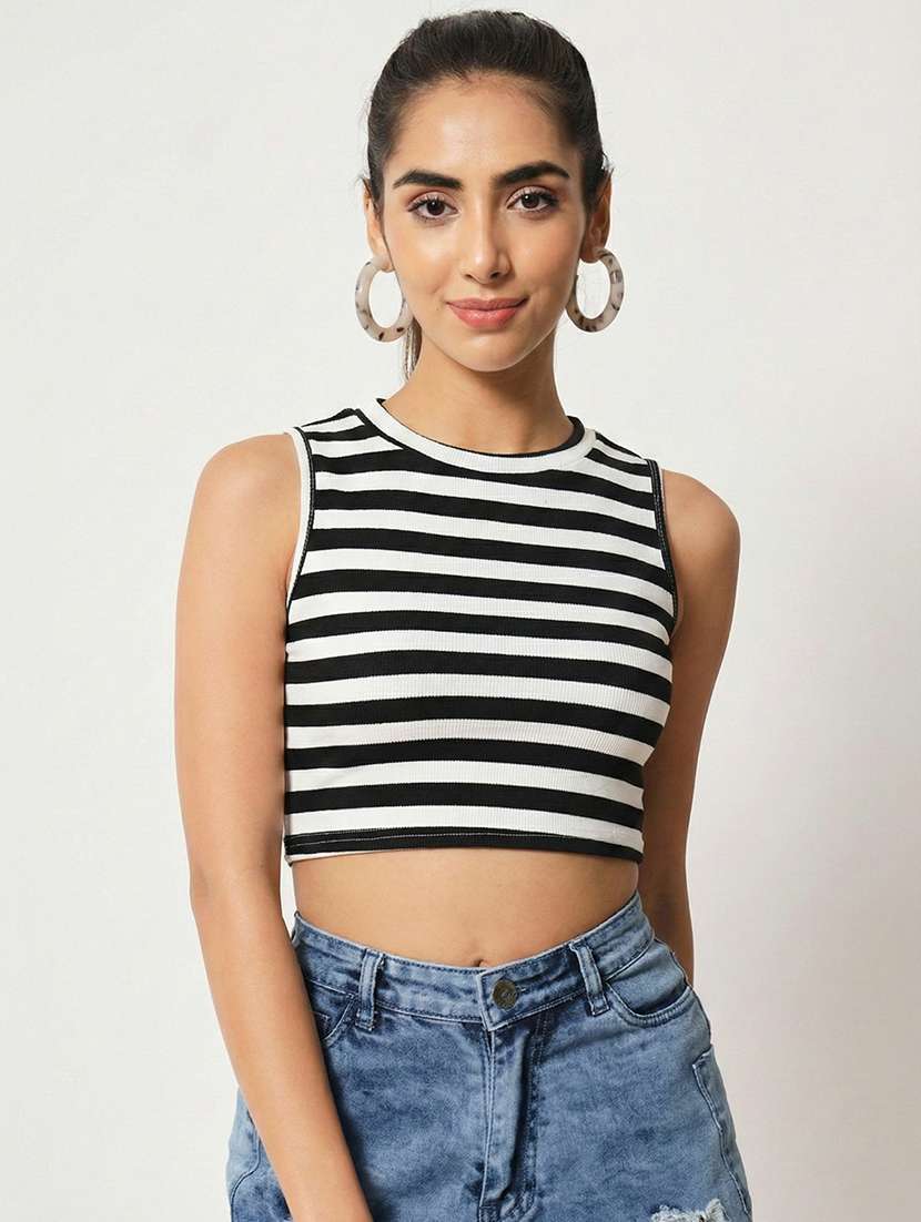 women striped sleeveless crop top