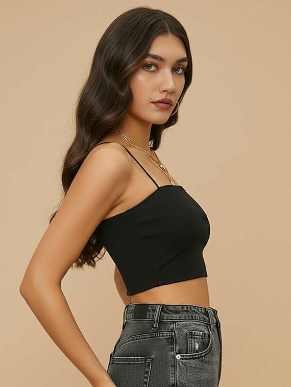 women solid shoulder strap crop top - 22434935 -  Standard Image - 2