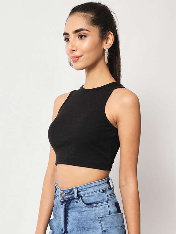 women solid sleeveless crop top - 22434940 -  Standard Image - 2