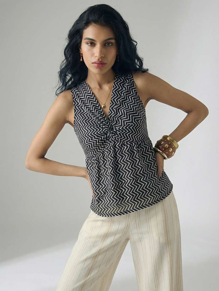 women printed sleeveless a-line top - 22435052 -  Standard Image - 2