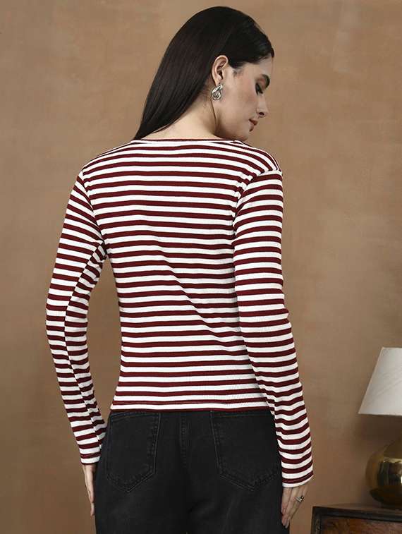 Women Striped Long Sleeve Straight Top - 22435092 -  Standard Image - 2
