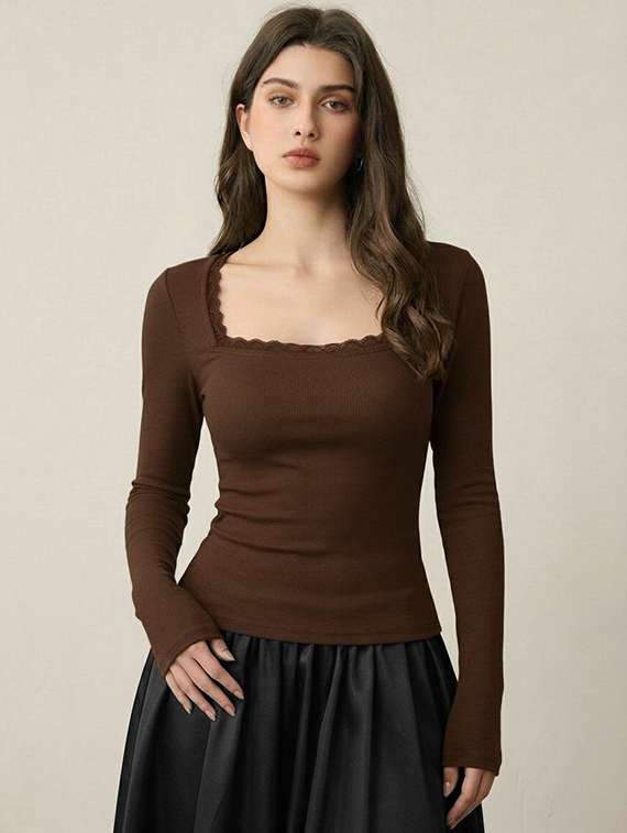 women solid long sleeve straight top - 22435098 -  Standard Image - 2