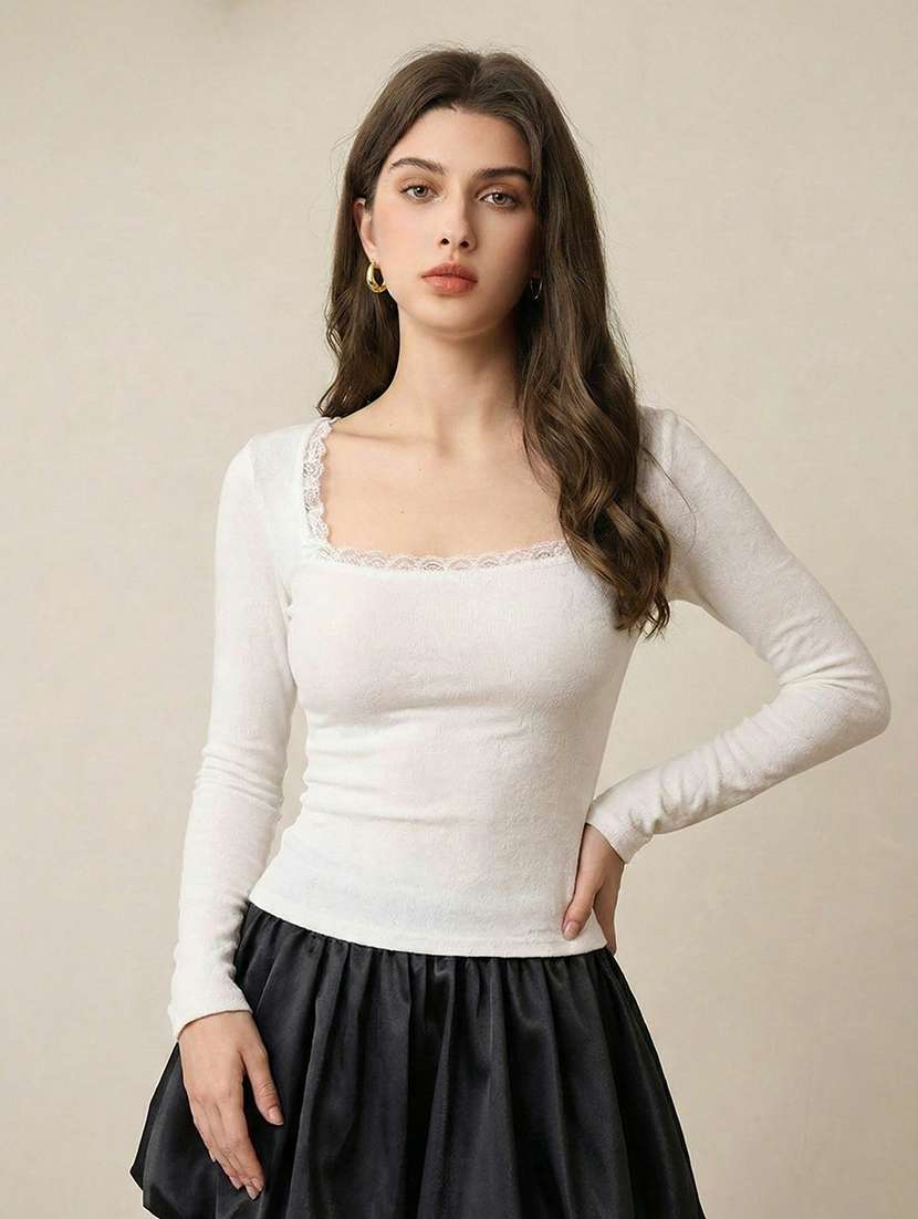 Women Solid Long Sleeve Straight Top - 22435101 -  Standard Image - 2