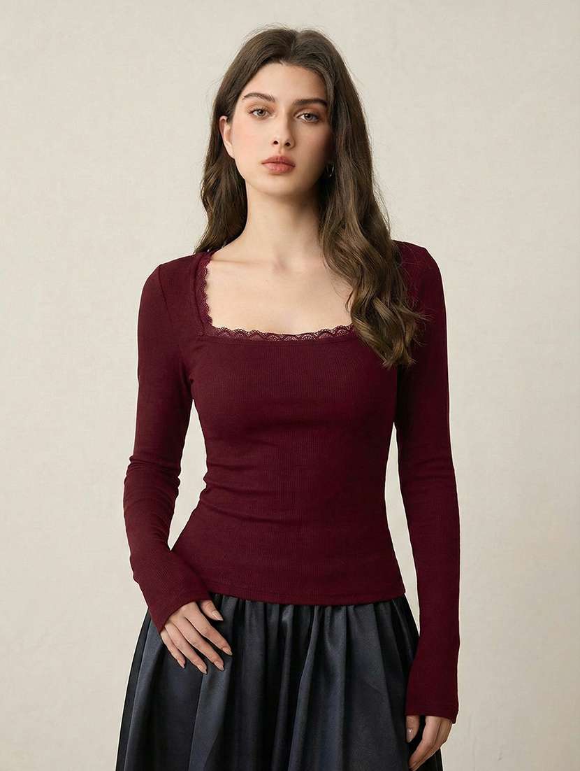 women solid long sleeve straight top