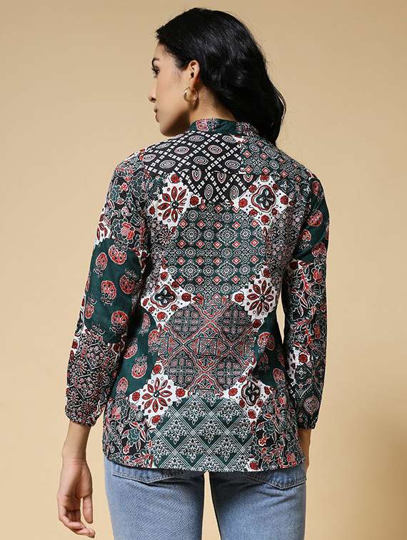 women printed bishop sleeve a-line tunic - 22435215 -  Standard Image - 2