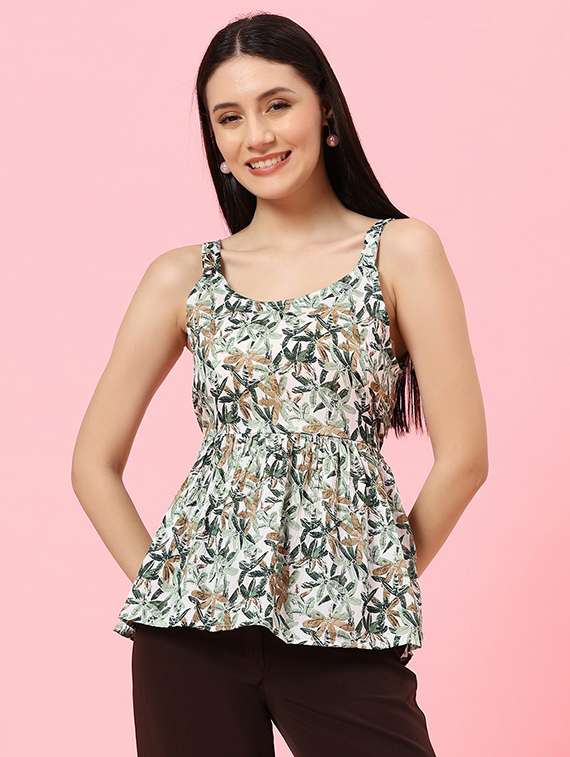 women printed shoulder strap peplum top