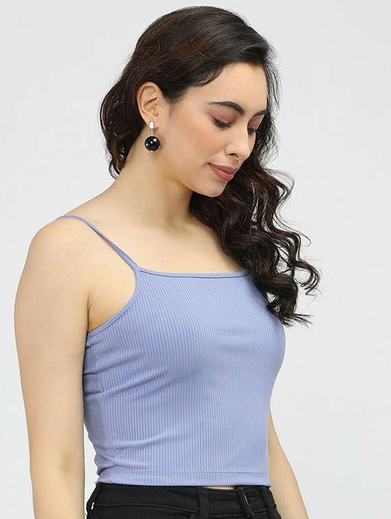 women solid shoulder strap crop top - 22435760 -  Standard Image - 2
