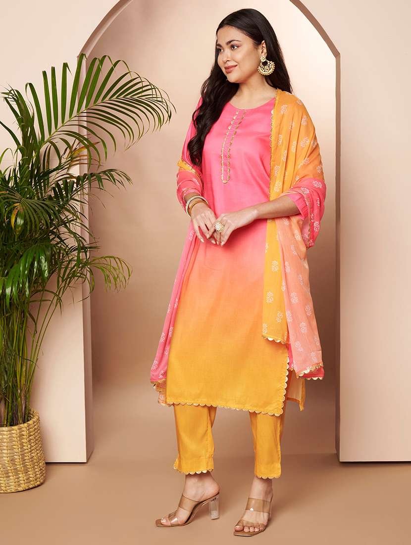 women ombre three quarter sleeve kurta pant with dupattta set - 22435851 -  Standard Image - 2