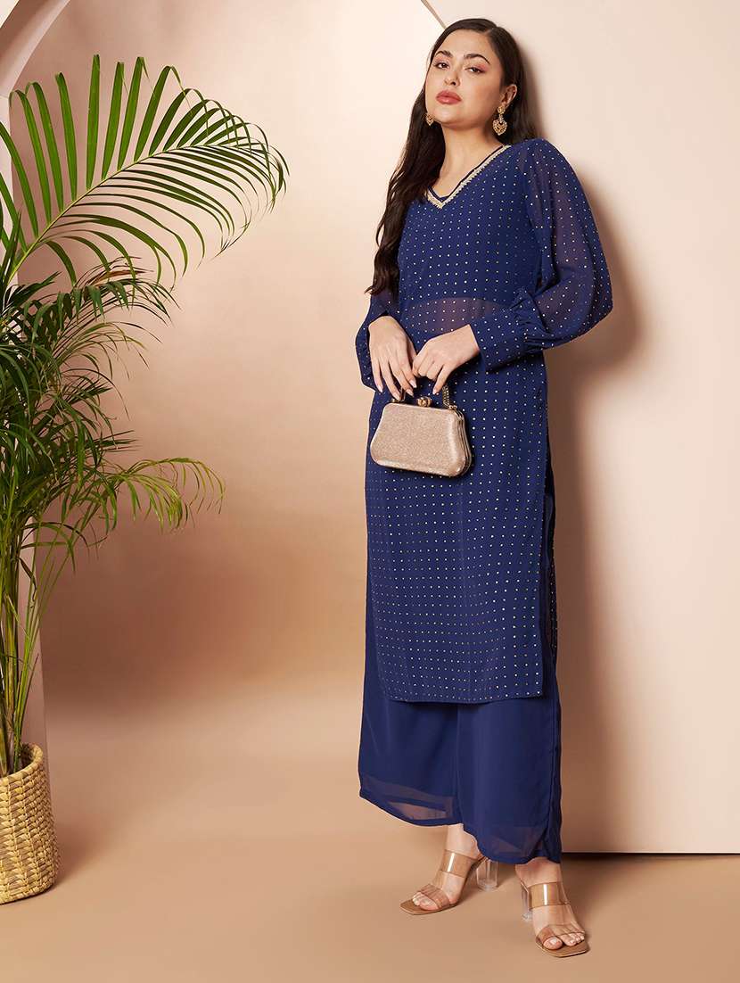 women printed long sleeve kurta palazzo set - 22435853 -  Standard Image - 2