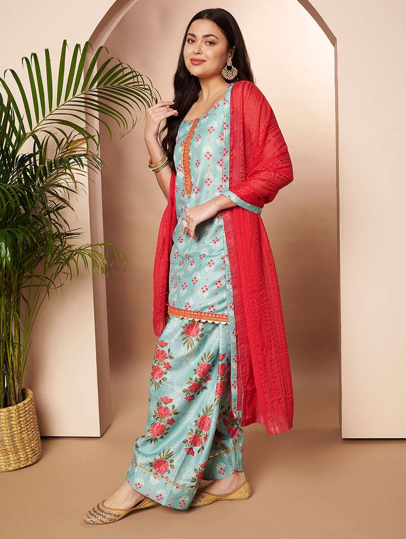 women floral sleeveless kurta salwar with dupatta set - 22435854 -  Standard Image - 2