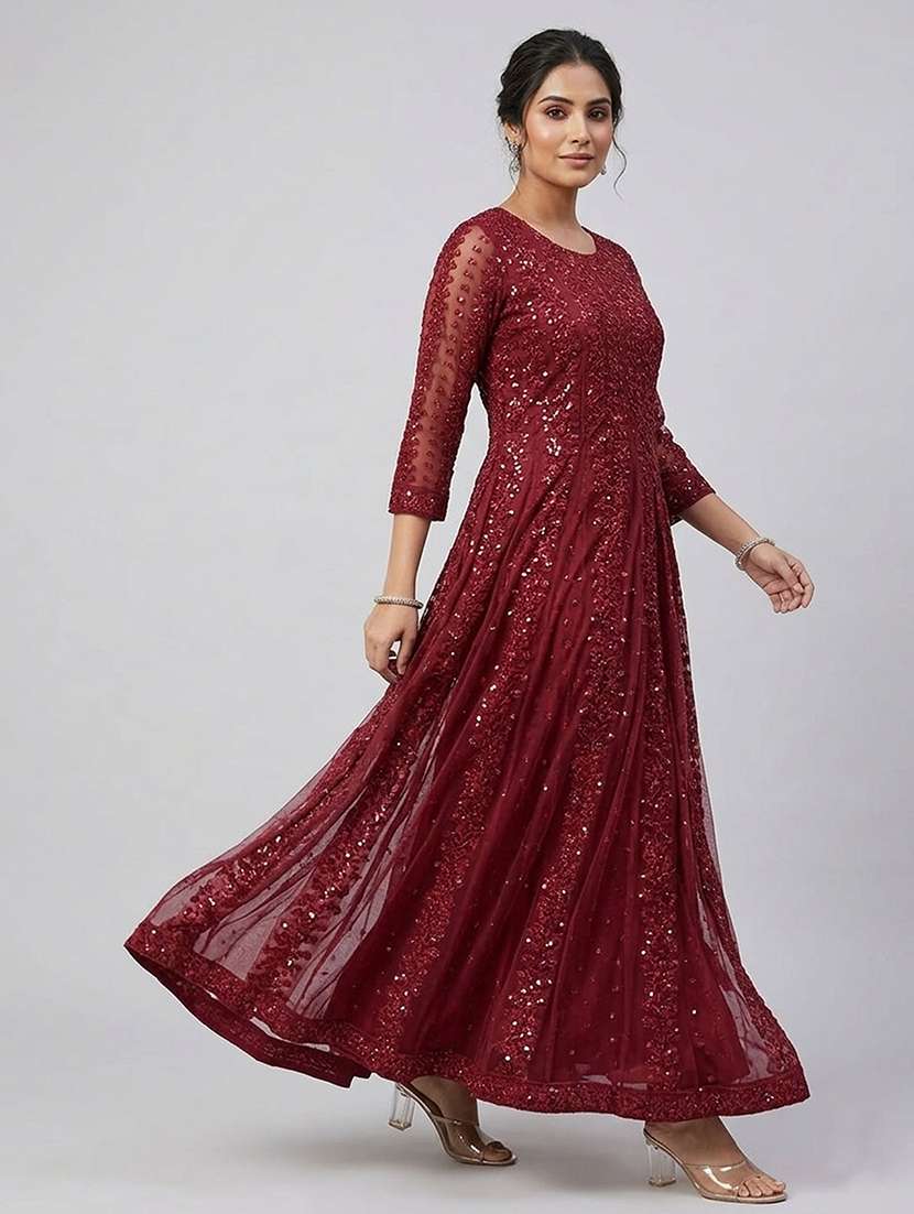 women solid with work three quarter sleeve ethnic dress - 22435855 -  Standard Image - 2