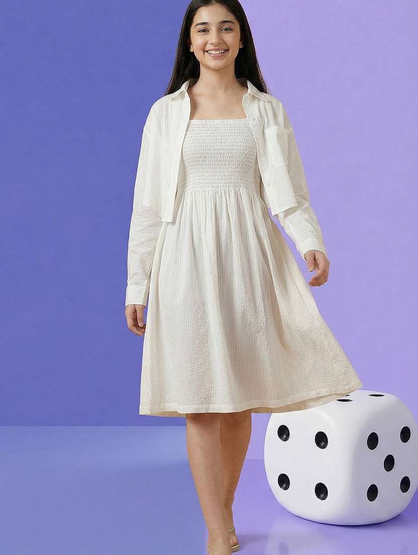 girls striped long sleeve fit & flare dress - 22435865 -  Standard Image - 2