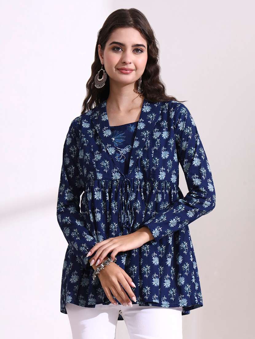 Women Printed Blue Cotton Regular Top - 22436034 -  Standard Image - 2