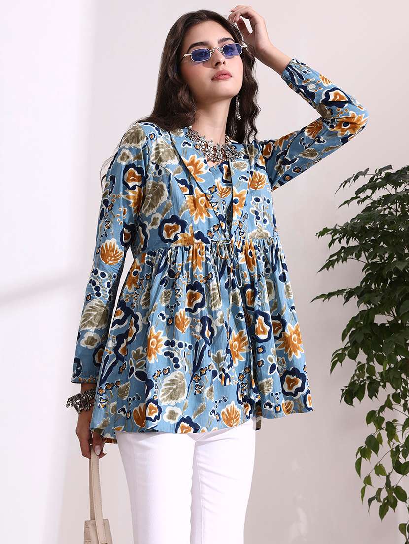 Women Printed Blue Cotton Regular Top - 22436037 -  Standard Image - 2