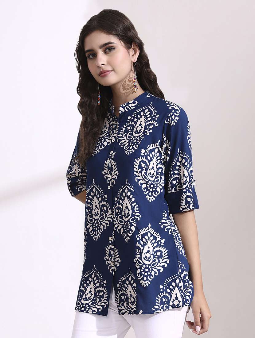 women printed blue rayon regular top - 22436040 -  Standard Image - 2
