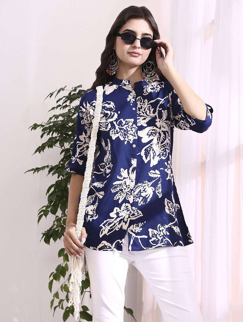 Women Printed Blue Rayon Regular Top - 22436041 -  Standard Image - 2