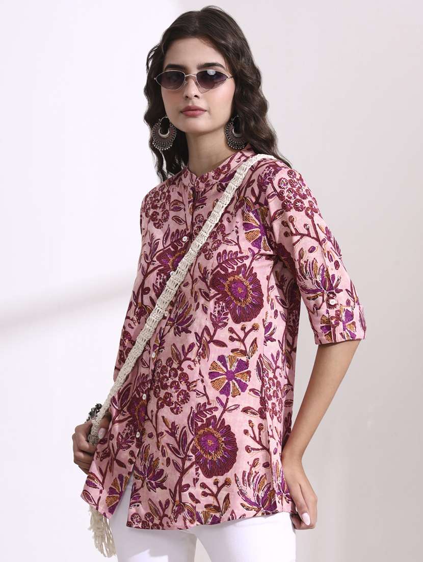 women printed peach rayon regular top - 22436042 -  Standard Image - 2