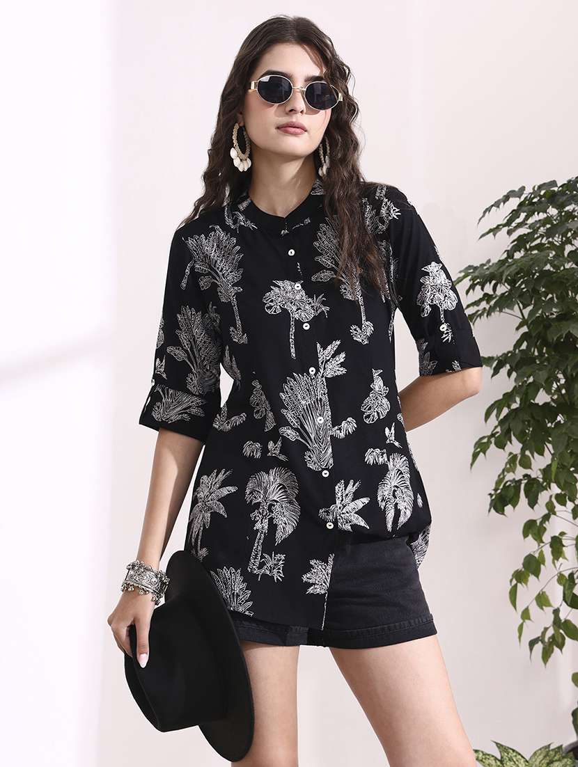 women printed black rayon regular top - 22436046 -  Standard Image - 2