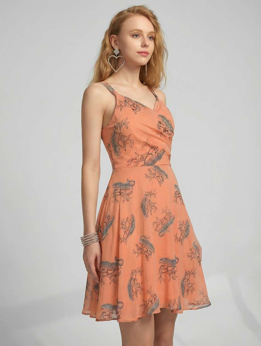 orange georgette fit & flare dress