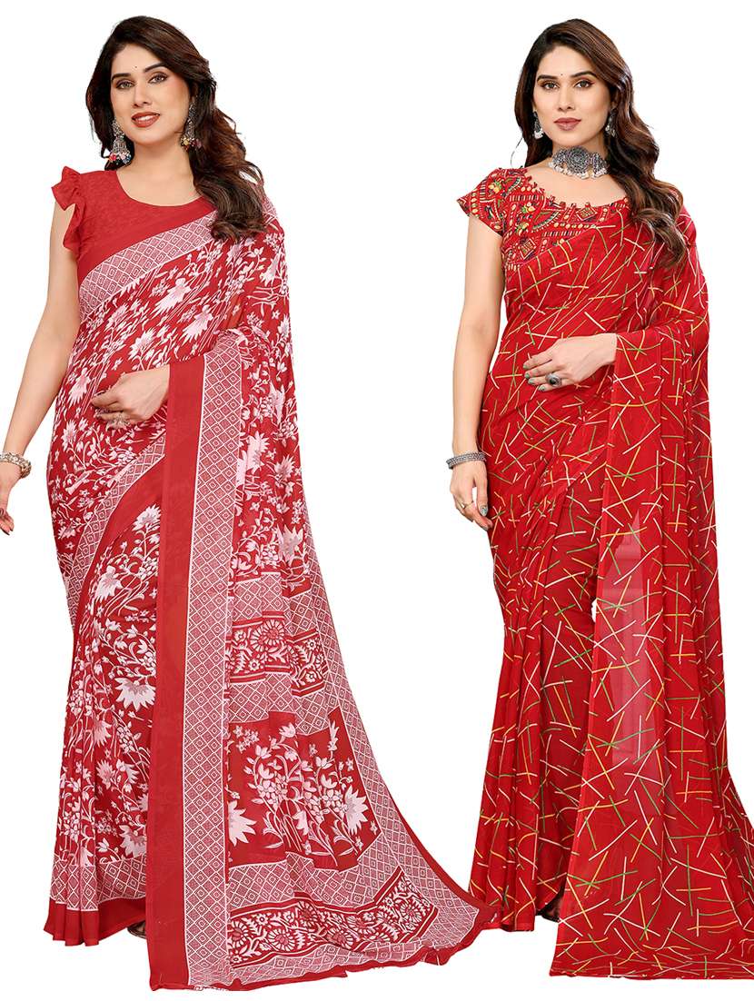 women pack of 2 printed combo saree with blouse