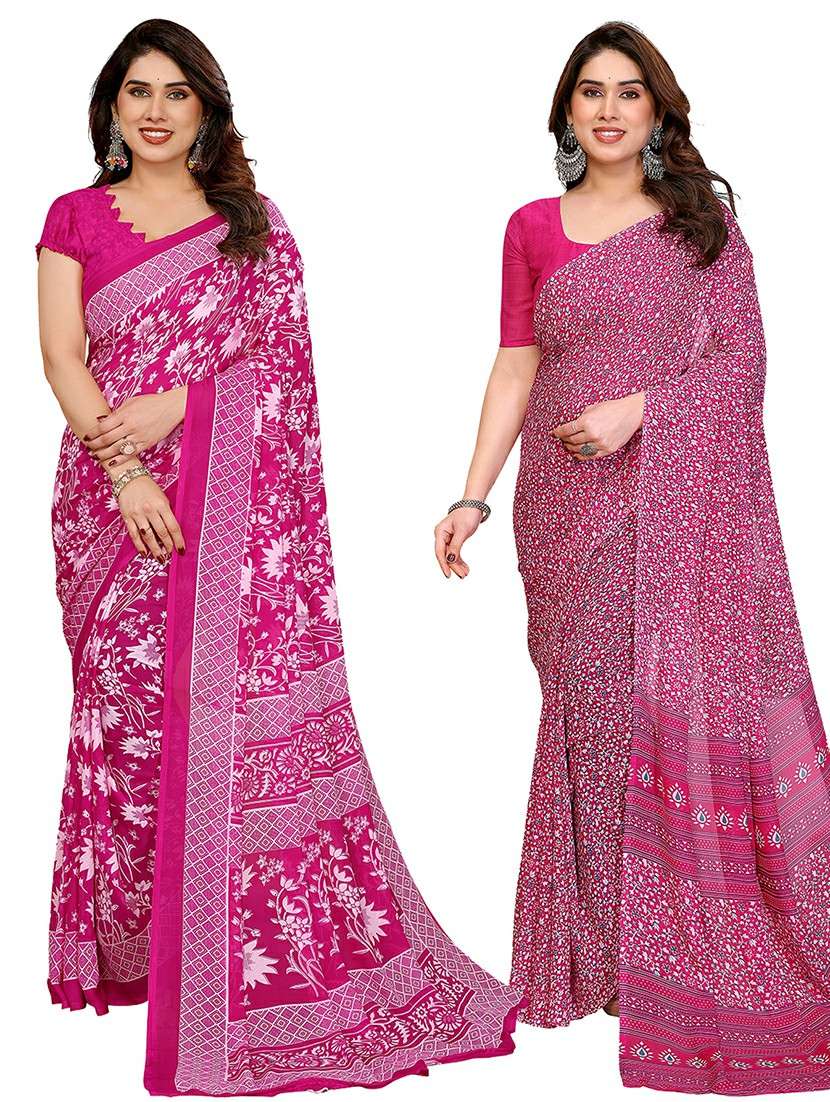 women pack of 2 printed combo saree with blouse