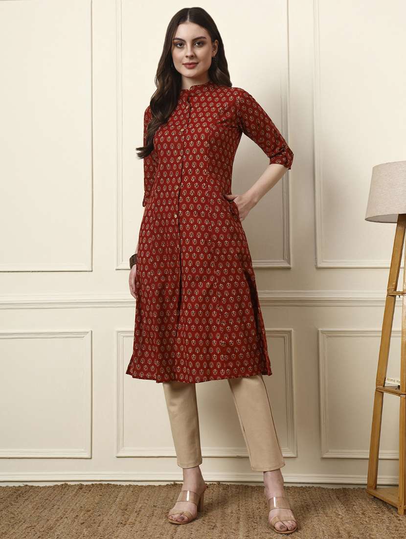 women maroon cotton a-line kurta - 22437129 -  Standard Image - 2