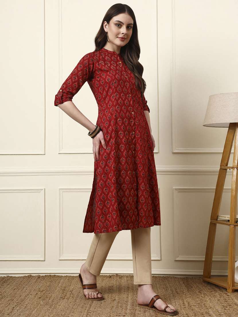 women maroon cotton a-line kurta - 22437131 -  Standard Image - 2