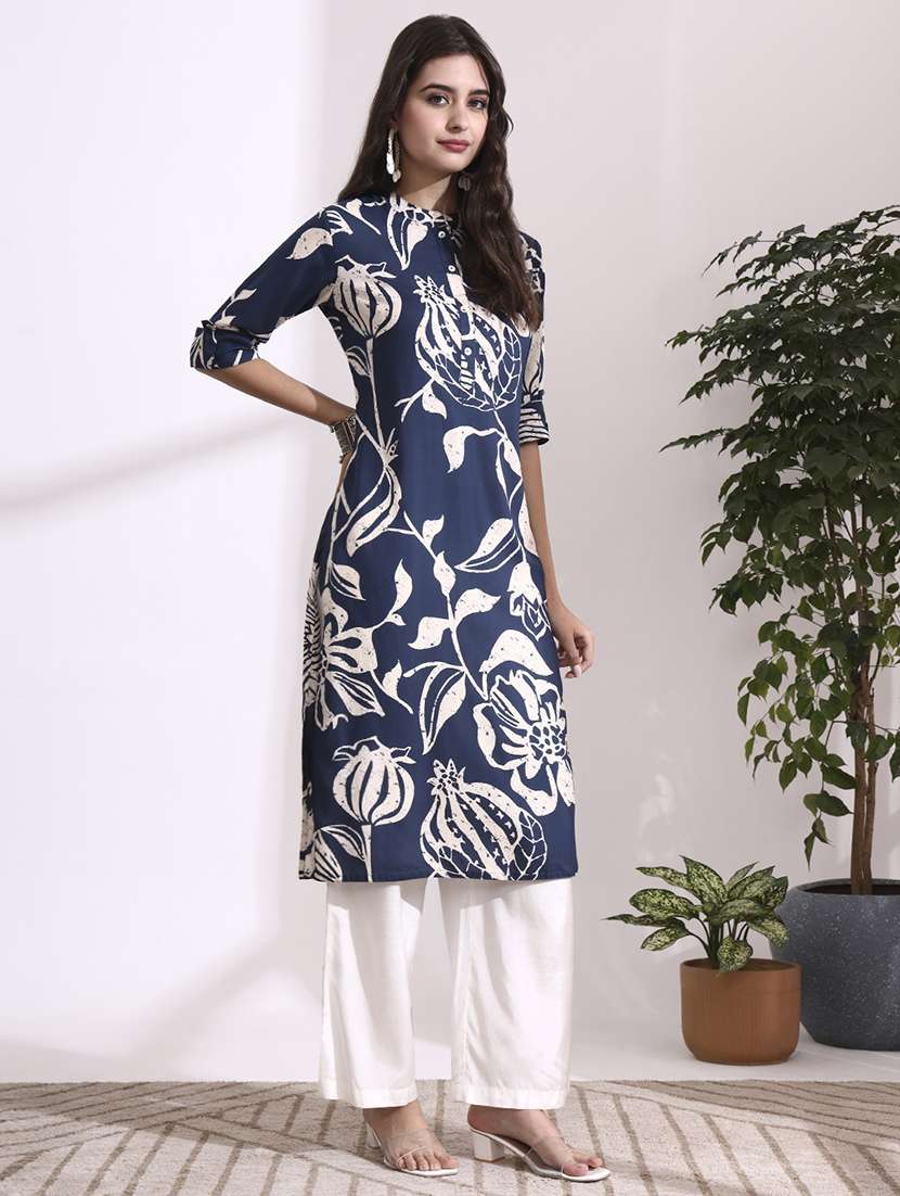 women blue rayon straight kurta - 22437132 -  Standard Image - 2